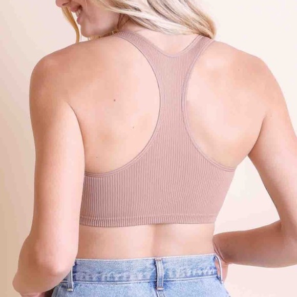 Solid Ribbed Racerback Stretchy Casual Low Cut Bralette - Picture 5 of 7